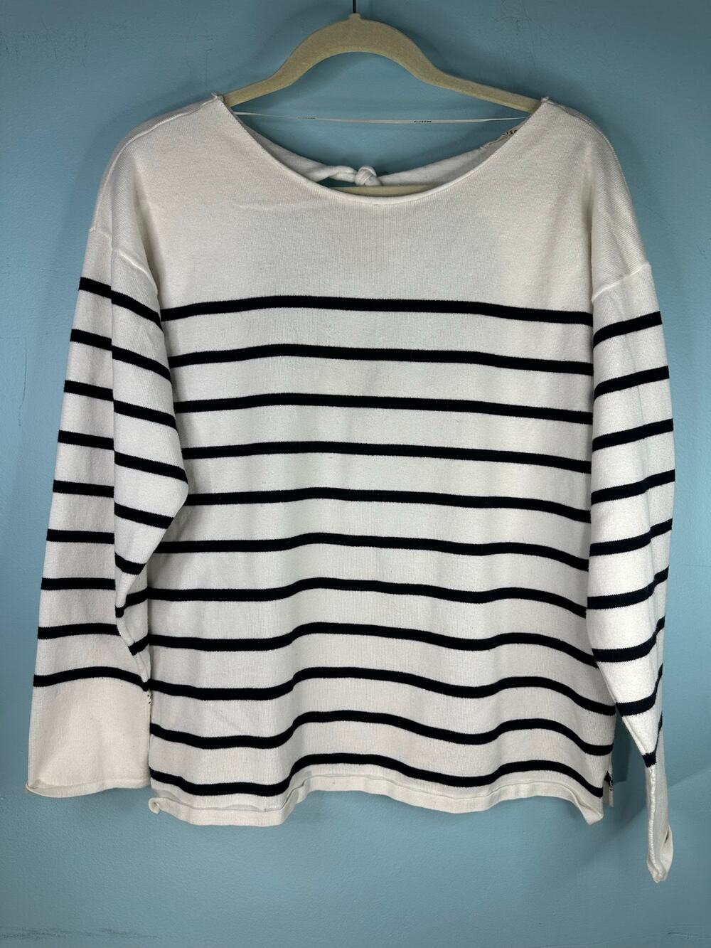 Ellison striped sweater with a tie-back detail black and white Size Medium